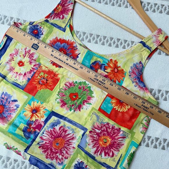 Vintage Holly Lane 90s Floral Tank Top Blouse Sleeveless Square Patchwork Print - Picture 5 of 9